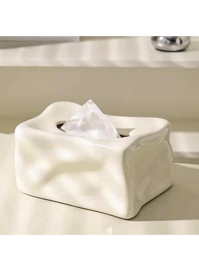 Milky White Ceramic Tissue Box Holder Modern Minimalist Design For Living Room Bathroom - Image 4